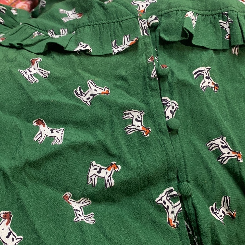 Anthropologie Maeve Adagio Ruffle Blouse Size XS
Green Dog Print - Picture 4 of 5